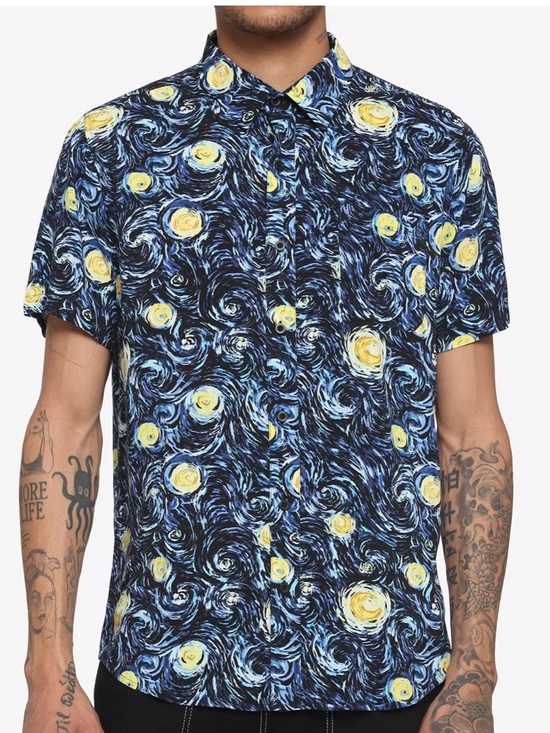 Hot Topic Other - Hot Topic Men's Starry Swirl Short-Sleeve Button-Down Shirt - Navy & Yellow